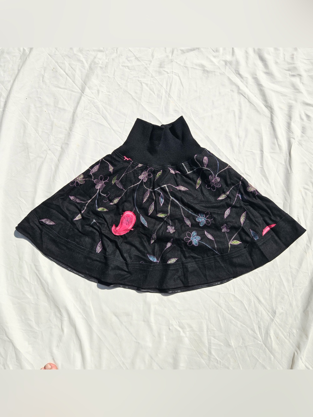 Black wool Embroidered Style Lined Skirt